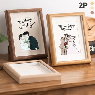 라운드 우드 프레임 사진액자 상장 벽걸이 스탠드 겸용 세트, 2개, 월넛