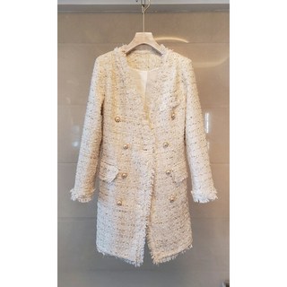 2컬러 골드 단추 고급 롱 트위드 자켓