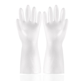 家用橡膠手套 廚房耐用 pvc膠皮防水清潔勞保洗衣家務洗碗手套, 透明白:L, 1個