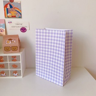 韓風格子紙袋 小物收納袋 禮物包裝紙袋 水果烘培紙袋, (K1) 紫色格子, 1個