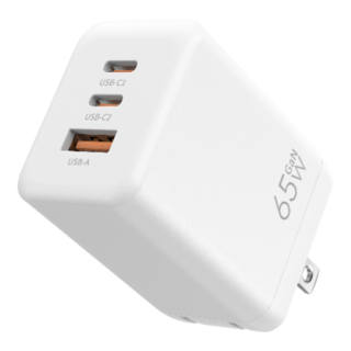 AiHome 折疊三口65W氮化鎵快速充電器 Type-C傳輸線組 雙Type-C USB-A多協議快充 輕巧便攜旅行必備, 1套, 65W 充電器（不附線）