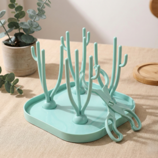 씨피다이 물빠짐 분리 세척 젖병 건조대 세트, 그린, 건조대+젖병집게