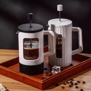 法壓壺咖啡壺 過濾杯 泡茶壺 手衝燜蒸 家用濾網玻璃奶泡器 咖啡萃取器, 1個, 600ML條紋黑色,默認項, 黑色