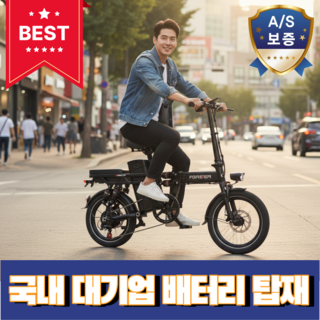 FOST 국내 대기업 배터리 접이식 전기자전거 전동 출퇴근 경량 자토바이, 블랙, 알루미늄 합금