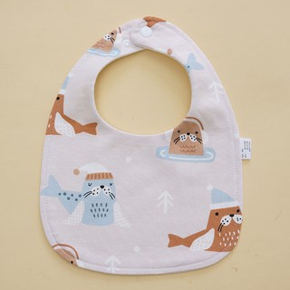 純棉U型圍兜 防水圍兜兜 口水巾 雙暗扣吃飯兜 AC120, 10黃海獅, 1個