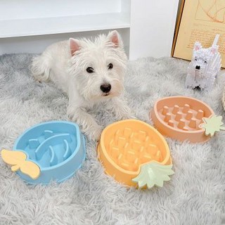 萌寵樂園 狗狗慢食碗貓咪碗狗食盆防打翻寵物飯盆，小貓小狗幼犬適用，泰迪寵物碗架可選，慢食碗、狗碗架、狗狗餐桌一應俱全, 1個, 淺灰綠-菠蘿慢食碗, 淺灰綠-菠蘿慢食碗