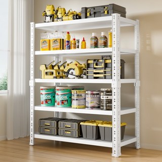 인더몰 무볼트 앵글 튼튼한 철제 선반, 5단, 화이트