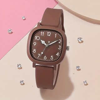 糖果色矽膠手錶 學院風方形石英錶 時尚數字刻度盤 學生運動錶帶