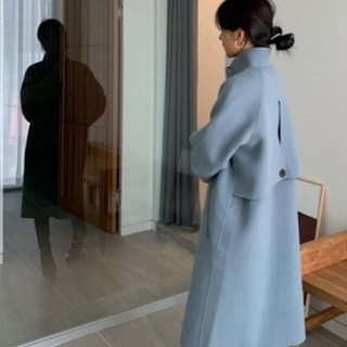 韓-東大門 100%羊毛設計款長版羊毛大衣 韓國手工雙面羊毛外套，保暖舒適，時尚百搭