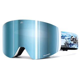 SMT超廣角磁吸滑雪鏡 可戴眼鏡 雪鏡 REVO鍍膜 滑雪護目鏡 防霧高清晰抗UV 風鏡, 極光藍