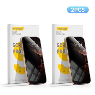 Essager 부착가이드 아이폰 사생활 프라이버시 보호 풀커버 강화유리 휴대폰 액정 보호필름 2개입, 2개