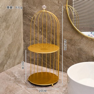 鐵藝鳥籠首飾品收納架 雙層化妝品收納架 桌面收納置物架 台灣出貨, 金色加高雙層鐵皮鳥籠, 1個