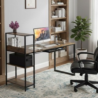 河狸居家 電腦桌/寫字桌/讀書桌/工作桌 附收納層架 BH-OD-12F, 焦糖黑