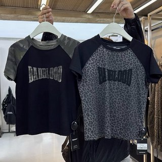 韓國badblood bcac係列辣妹豹紋短袖T恤女夏季小衆設計感插肩上衣