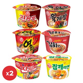 오뚜기 컵라면 6종 진라면 매운맛 2개 + 열라면 2개 + 김치면 2개 + 육개장 2개 + 참깨라면 2개 + 진짬뽕 2개, 12개