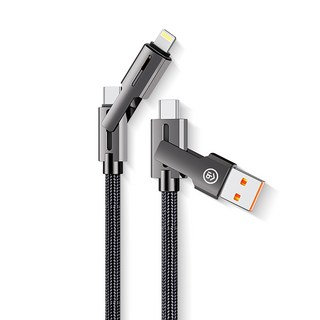 aibo 超強四合一 60W 編織快充傳輸線 Type-C | Lightning x Type-C | USB-A 1.2M, 黑色, 1個