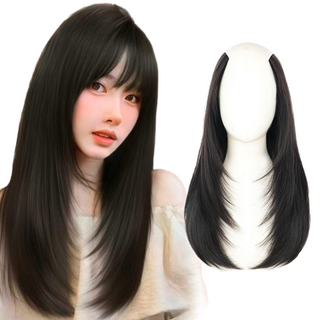 리우니 레이어드 허쉬컷 C컬 자연스러운 일체형 긴머리 똑딱이 헤어피스 붙임머리, 1개, 내츄럴블랙 헤어