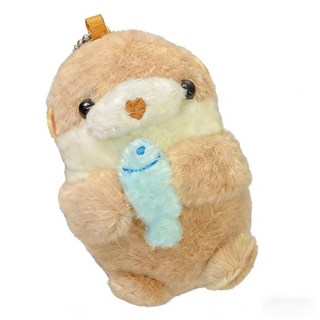 水獺掛件 可愛小水獺 書包掛件 包包吊飾 抱魚毛絨玩偶公仔 創意禮物, 1個, 淺棕, 13cm