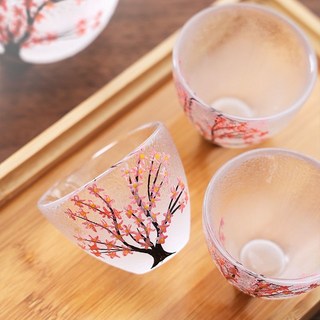 手工日式櫻花玻璃清酒杯套組, 櫻花樹【3個杯】50ml, 1個