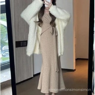 秋冬氣質針織毛衣連衣裙兩件套裝 顯瘦修身時尚長裙