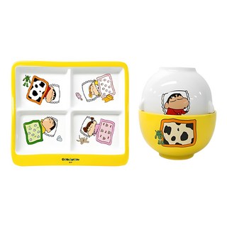 짱구 1인 식기 3p 세트, 1세트, 밥그릇 + 국그릇 + 4절반찬기, 혼합색상