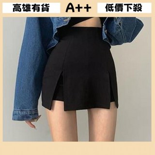 A 優選 大尺碼女裝 黑色開衩裙女 胖mm夏季性感半身褲裙 不規則高腰顯瘦包臀短裙