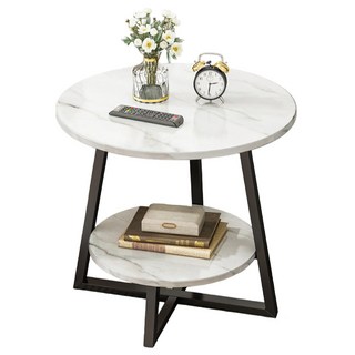 百崴收納 北歐風雙層圓邊桌(開放式架子/邊桌/小型桌子/側桌), 大理石紋