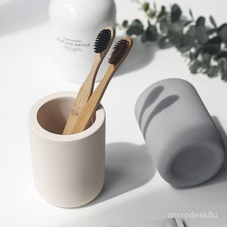 特價 硅藻土牙刷架浴室免打孔牙刷盃洗浴用品吸水速幹防潮收納盃傢用, 1個, 硅藻土7.5牙刷盃-淺灰,7.5*7.5*10
