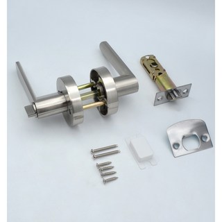 不鏽鋼水平鎖 水平鎖 門鎖 把手鎖 60-70mm室內門鎖 房間鎖 浴廁鎖, 1個, 拉絲銀-門厚-25-55(無鑰匙), 拉絲銀