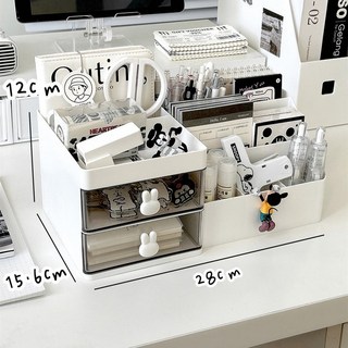 桌面文具收納盒 大容量透明抽屜式辦公室置物架 學生書桌多功能筆筒, 1個, 可愛兔柄多功能收納盒