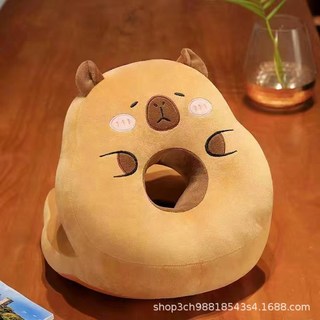 Capybara 卡皮巴拉水豚午休抱枕 辦公室午睡靠枕 柔軟短毛絨雙面透氣設計, 閉眼