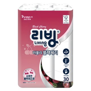 리빙티슈 3겹 러블리 블랙체리 고급롤화장지, 30m, 30롤, 1세트