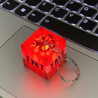 MC我的世界火把鑰匙扣 迷你火炬 mc周邊 火把燈 火把鑰匙扣 小火炬 dream書包手辦 公仔掛件, 1個, 小方塊3【可開燈-電池款】