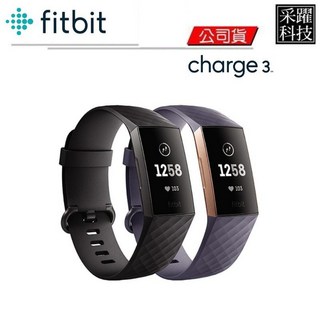 fitbit Charge 3 藍牙行動穿戴裝置 運動手環, 玫瑰金框藍灰錶帶