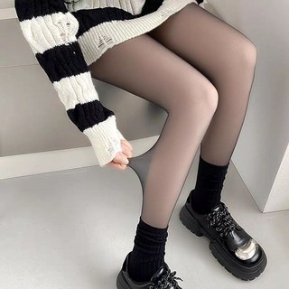 黑絲襪秋冬加絨加厚黑雙層透膚光腿神器裸感假透肉黑色打底襪女