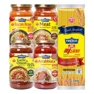 오뚜기 프레스코 파스타소스 4개(마늘양파+미트+베이컨로제+페페로니아라비아따)+퀵스파게티 500g 1개, 2900g, 1세트