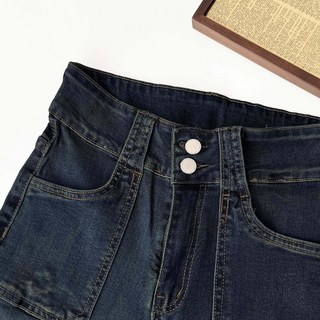復古雙釦微喇叭牛仔褲 高腰顯瘦長褲