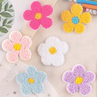 열접착식 뽀글이 컬러 데이지 꽃 털실 자수 패치 스티커 와펜 6종 세트 E168, 1세트, 혼합색상