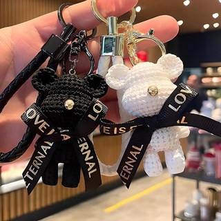 BUBBLYDAY 可愛針織小熊鑰匙圈 2件組, 白色 + 黑色
