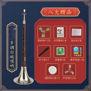 烏木/紅木/黑檀木 嗩吶樂器 D調民族大小號喇叭 初學者專業入門, 黑紋檀木旗艦版D調白碗+八大贈品, 1個