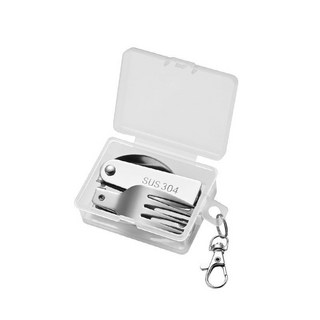 304不銹鋼折疊餐具組，附勺子、叉子、筷子，學生上班族戶外旅行便攜餐具, 1個, 加厚304 勺子+叉子 配小盒