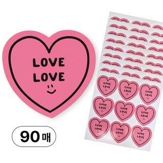 아워템 하트 스티커 발렌타인 화이트데이 선물포장용 5cm 90매 (10장), 핑크, 90개