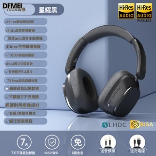 DFMEI 頭戴式耳機無線藍牙降噪超長續航高音質運動藍牙耳麥, 星耀黑+真ANC降噪+雙金標強音質, 如圖