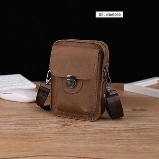 新款手機包 韓版男士皮質單肩小包戶外休閒迷你腰掛包瘋馬皮腰包 防水手機包 多拉鏈零錢包 斜挎包 【奧特萊斯】