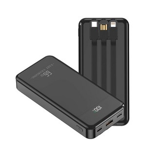 66W 초고속충전 30000mAh 대용량 고출력 멀티 케이블 일체형 슬림형 보조배터리, 블랙, Y352