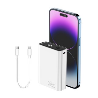 VergHatia 고속충전 대용량 보조배터리 20000mAh PD 22.5W 잔량표시 멀티단자 휴대용보조배터리 + 20W C타입 케이블, 흰색, A1-20000mAh