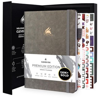 Clever Fox Planner 프리미엄 에디션 - 생산성을 높이고 목표를 달성하기 위한 날짜가 없는 고급스러운 주간 및 월간 플래너 - 오거나이저 - 언제든지 시작 A5, 회색