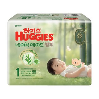 하기스 2024 네이처메이드밤부 밴드형 기저귀 남녀공용, 1단계, 68매