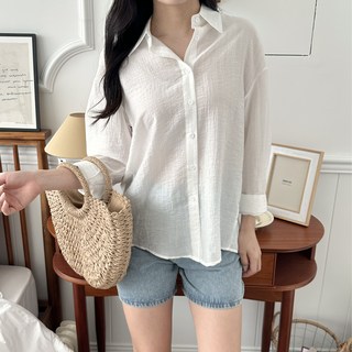 휘잇 여성용 쿨링 텐셀 셔츠 시어서커 루즈핏 남방