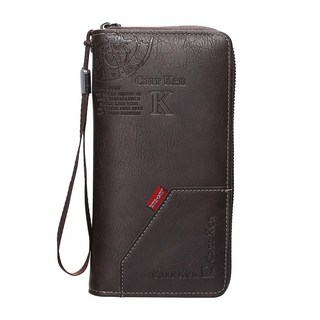 男士商務拉鍊長款錢包 青年時尚拼接大容量手腕包 字母印花手拿包 男士禮品, 深啡色